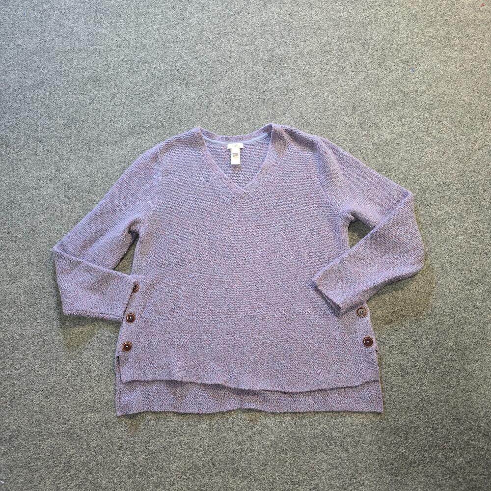 J Jill Sweater Womens Size Medium Petite Purple Cotton Alpaca Blend Side Button